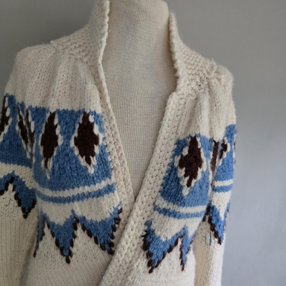 Vintage Hand Knit Cowichan Style Open Front Sweater, Small - Picture 12 of 16